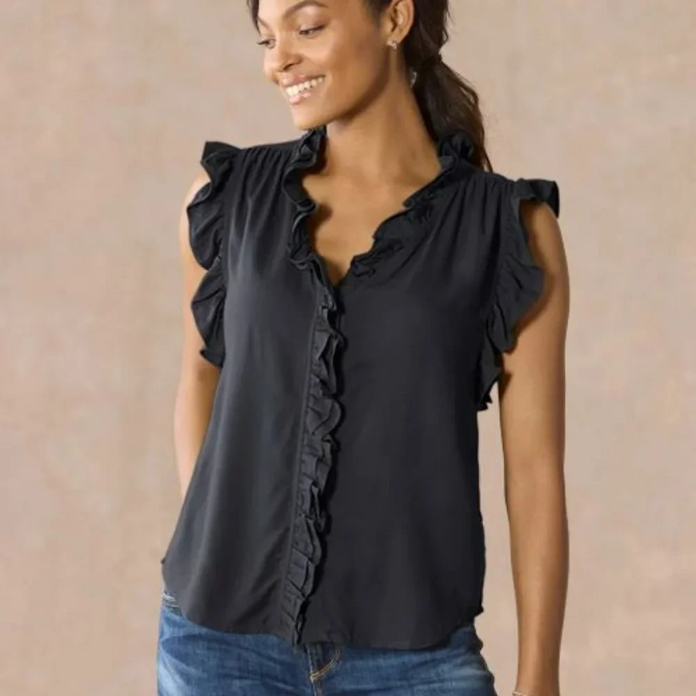 dylan Black Ruffle Blouse - Picture 1 of 3